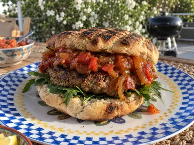 Spicy Mutton Kebab Roosterkoek with Caramelised Onion-Tomato Relish: South African recipe by Ivana Sanshia